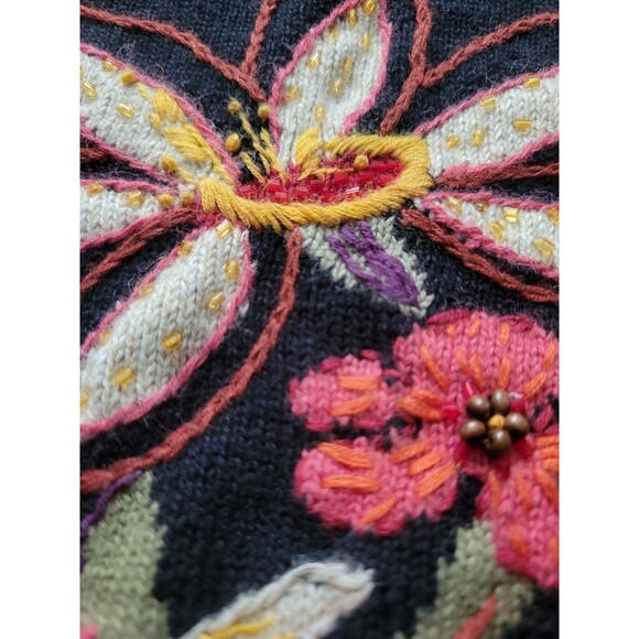 Womens Petite Small Alfred Dunner Short Sleeve Sweater Black Embroidered Beaded - Picture 4 of 5